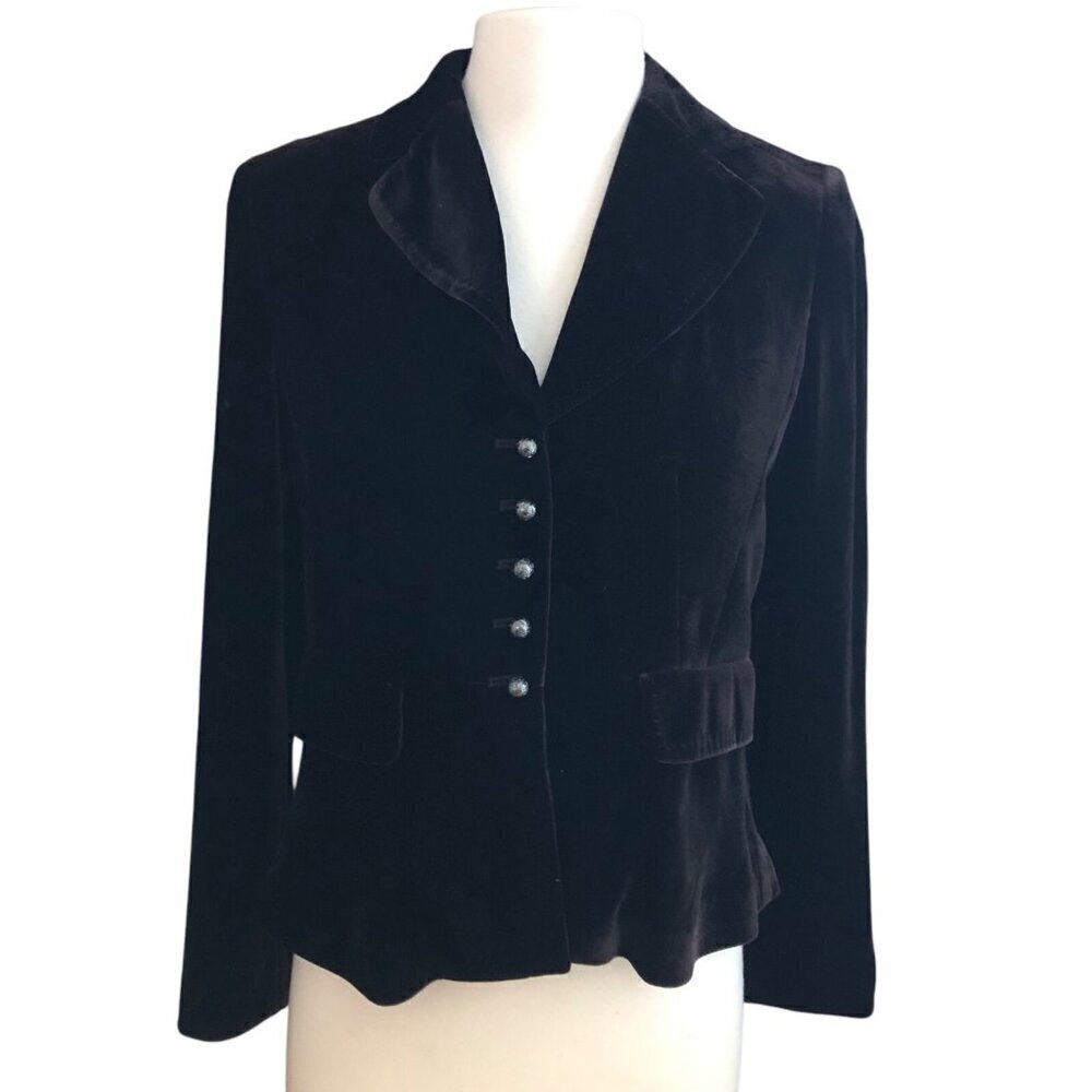 Ann Taylor Chocolate Brown Velvet Silver Puff Button Peplum Blazer Women's 4 P